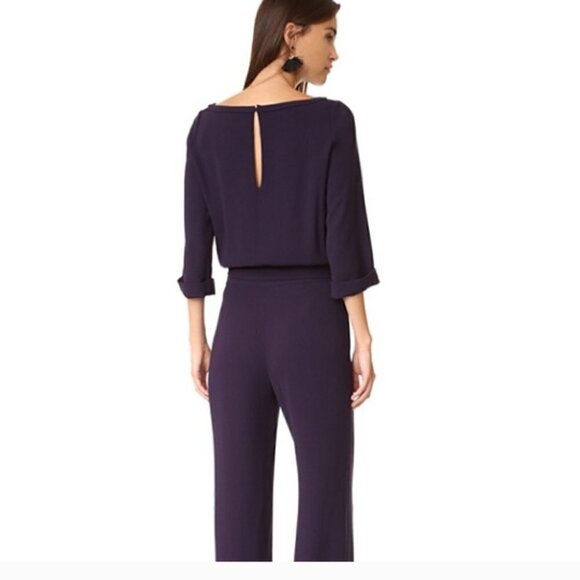 Diane Von Furstenberg Pants - DVF Diane von Furstenberg Gwynne Purple 3/4 Sleeve Tie Waist Jumpsuit Size 4